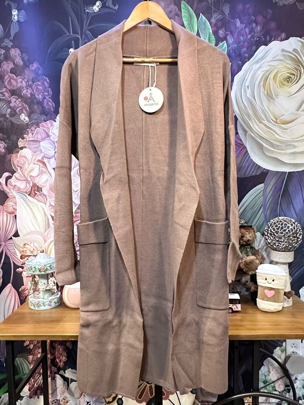 ANRABESS XL Longline Coatigan Open Front Cardigan Quiet Luxury Minimalist NWT